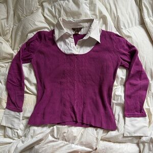 Purple Ribbed Collared Sweater | Preppy Layered Look | Office Siren Top